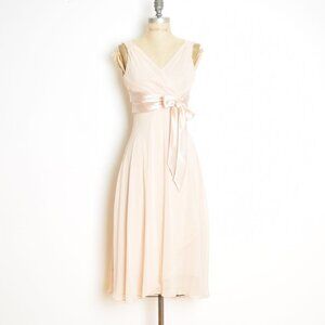 Evan Picone dress nude surplice bow fairy flutter empire cocktail party midi 4 S